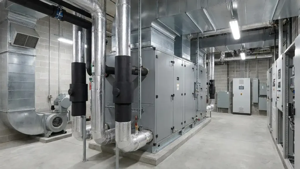 commercial hvac system in mechanical room